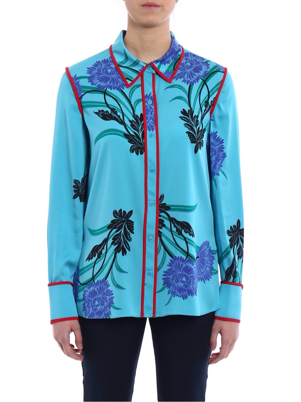 Diane von Furstenberg Silk Floral Button-Up Blouse Blue Purple Size 6